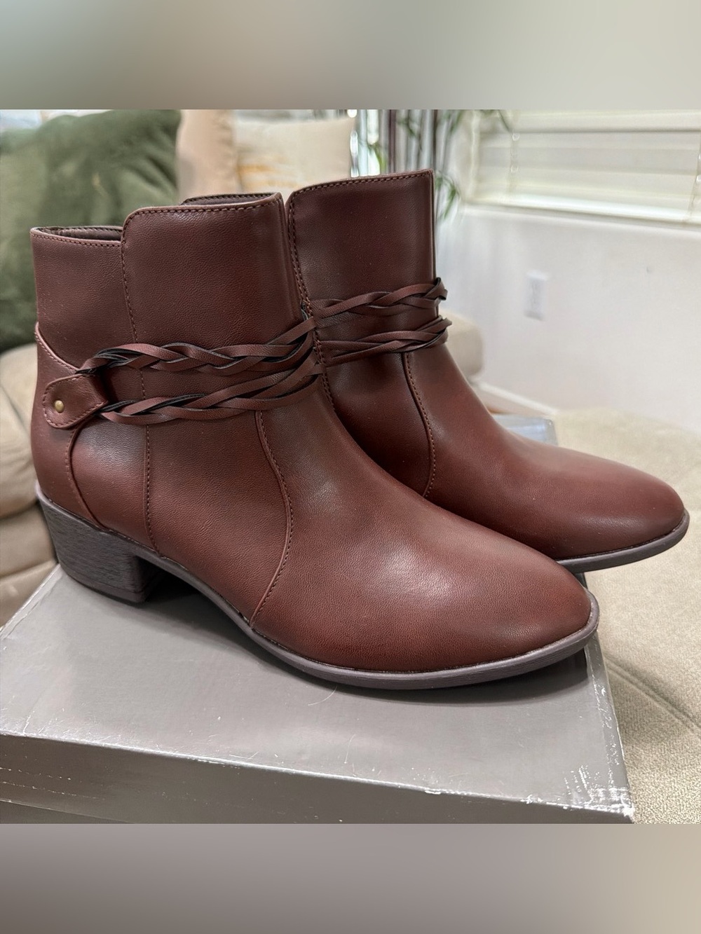 Style & Co. Chestnut Brown Braided-Strap Ankle Boots